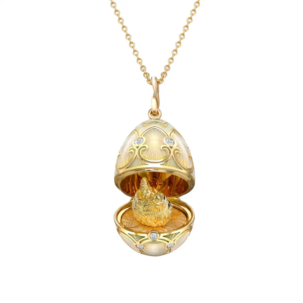 Fabergé Guilloché Enamel Hen Surprise Locket